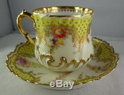 Antique Ambrosius Lamm Dresden Porcelain Demitasse Cup & Saucer Gold and Yellow