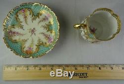 Antique Ambrosius Lamm Dresden Porcelain Demitasse Cup & Saucer Heavy Gold Blue