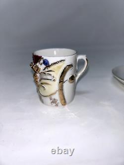 Antique Art Deco Porcelain Demitasse Cup & Saucer, Gold Gilded, Hand-Painted