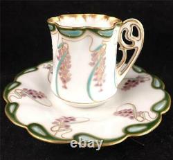 Antique Art Nouveau Porcelain Coffee Cup & Saucer Enameled Ernst Wahliss