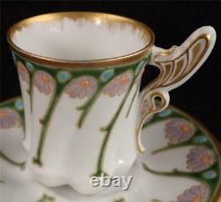 Antique Art Nouveau Porcelain Coffee Cup Saucer Enameled Ernst Wahliss Wisteria