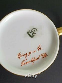 Antique Bing Jr & Co Frankfurt HAND PAINTED JEWELED PORCELAIN Cup and Saucer