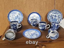 Antique Blue & white porcelain tea cups & saucers lot Blue willow Copeland