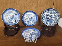 Antique Blue & white porcelain tea cups & saucers lot Blue willow Copeland