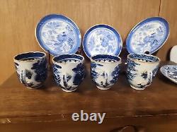 Antique Blue & white porcelain tea cups & saucers lot Blue willow Copeland