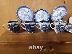 Antique Blue & white porcelain tea cups & saucers lot Blue willow Copeland