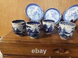 Antique Blue & white porcelain tea cups & saucers lot Blue willow Copeland