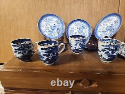 Antique Blue & white porcelain tea cups & saucers lot Blue willow Copeland