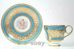 Antique Brown Westhead Moore Porcelain Cup and Saucer Frolicking Putto Circa 186