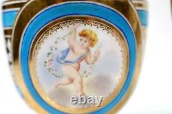 Antique Brown Westhead Moore Porcelain Cup and Saucer Frolicking Putto Circa 186