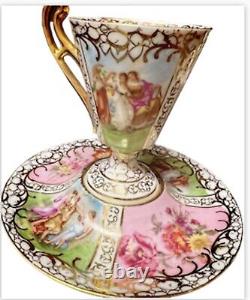 Antique C. G. SCHIERHOLZ & SOHN Victorian Romantic Love Scenes Maidens Cup Saucer