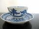 Antique Chinese Porcelain Traditional Canton Blue Tea Bowl Cup & Saucer