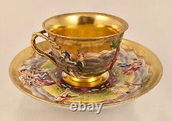 Antique Capodimonte, Ginori, Naples Tea Cup & Saucer, Bacchanal Scenes, 19th C