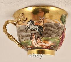 Antique Capodimonte, Ginori, Naples Tea Cup & Saucer, Bacchanal Scenes, 19th C