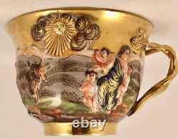 Antique Capodimonte, Ginori, Naples Tea Cup & Saucer, Bacchanal Scenes, 19th C