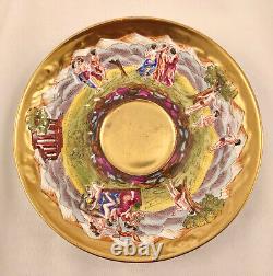 Antique Capodimonte, Ginori, Naples Tea Cup & Saucer, Bacchanal Scenes, 19th C