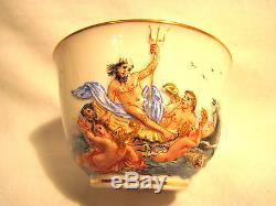 Antique Capodimonte Porcelain Cup & Saucer Naples Mark N WithCrown EUC Neptune
