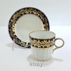 Antique Chamberlin Worcester Porcelain Tea Cup & Saucer 385 Cobalt Blue PC