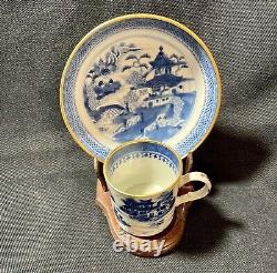 Antique Chinese Export Canton Blue & White Porcelain Cup & Saucer Pre 1891