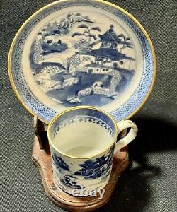 Antique Chinese Export Canton Blue & White Porcelain Cup & Saucer Pre 1891