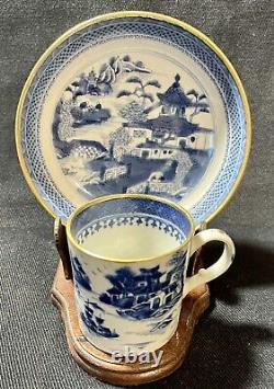 Antique Chinese Export Canton Blue & White Porcelain Cup & Saucer Pre 1891