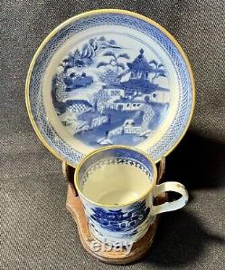 Antique Chinese Export Canton Blue & White Porcelain Cup & Saucer Pre 1891