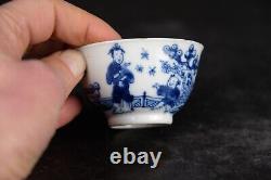 Antique Chinese porcelain blue & white cup and saucer, figures, 18thC Qing