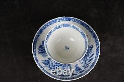 Antique Chinese porcelain blue & white cup and saucer, figures, 18thC Qing