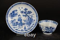 Antique Chinese porcelain blue & white cup and saucer, figures, 18thC Qing