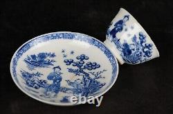 Antique Chinese porcelain blue & white cup and saucer, figures, 18thC Qing