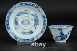 Antique Chinese porcelain rabbit hunting cup & saucer Kangxi 1662-1722