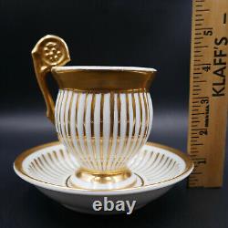 Antique Chocolate Cup Saucer Gold White Porcelain Embossed Stripe G-1225 Europe