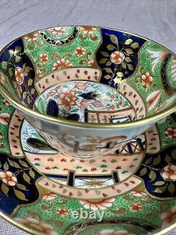 Antique Coal Port Tea Cup & Saucer Green Cobalt Blue & Gold Floral Design