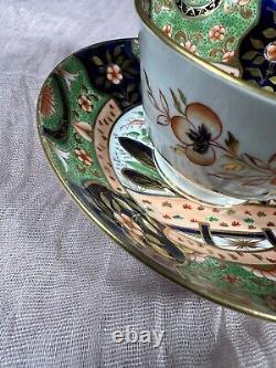 Antique Coal Port Tea Cup & Saucer Green Cobalt Blue & Gold Floral Design