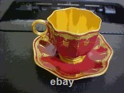 Antique Coalport Crimson & Gold Demitasse Miniature Cup & Saucer