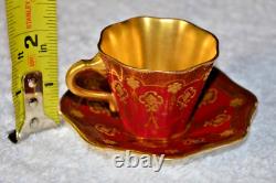 Antique Coalport Crimson & Gold Demitasse Miniature Cup & Saucer