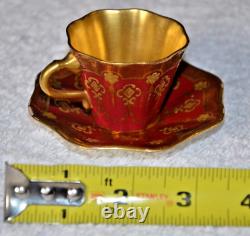 Antique Coalport Crimson & Gold Demitasse Miniature Cup & Saucer