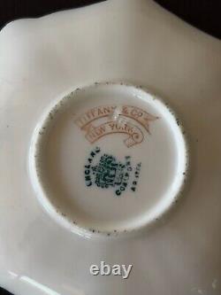 Antique Coalport and Tiffany & Co. Green & Gold Beaded Cup & Saucer