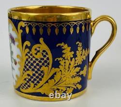 Antique Coffee Cup & Saucer c1830 Paris Hand Painted Porcelain FuilletGold Gilt