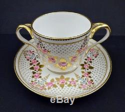 Antique Copelands Soup Cup & Saucer Made for Tiffany Roses & Gold