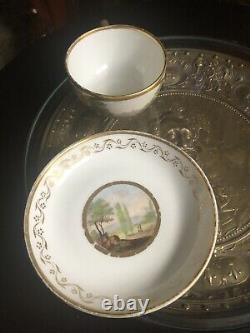 Antique Dagoty Paris Porcelain Hand Painted Country Scenes Cup & Saucer