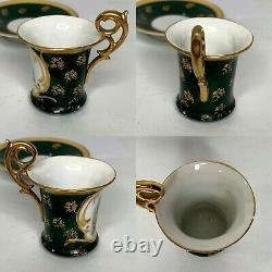 Antique Demitasse Cup And Saucer Courting Scene Germany Dresden Style Green Gold