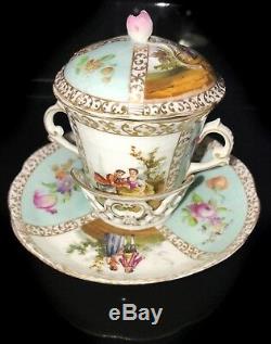 Antique Demitasse Dresden Porcelain Trembleuse Cup & Saucer Set See Photos