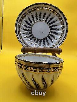 Antique Derby Porcelain Cup & Saucer, Blue & Gold, C 1782