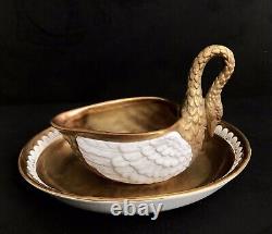 Antique Dresden Carl Thieme Porcelain Swan Cup & Saucer Set