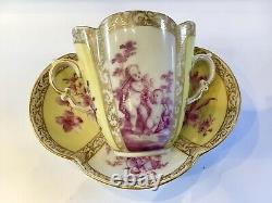 Antique Dresden Cup & Saucer Helena Wolfsohn Augustus Rex Yellow & Puce Putti