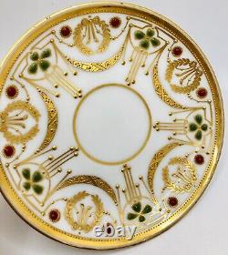 Antique Dresden Donath & Co Cup & Saucer Jeweled Raised Gold Deco Clover Wreath