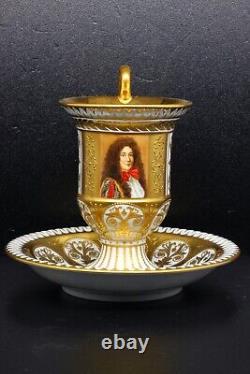 Antique Dresden Hand Painted Chevalier de Lorraine Portrait Cup and Saucer
