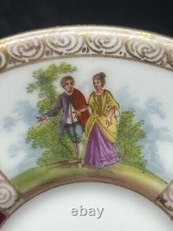 Antique Dresden Porcelain Burgundy Gold Hand Painted Chocolate Cup & Saucer