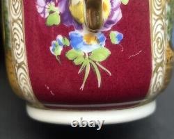 Antique Dresden Porcelain Burgundy Gold Hand Painted Chocolate Cup & Saucer